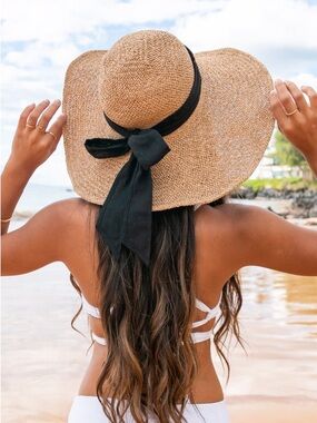 BOW ACCENT PEASANT SUN HAT - Khaki